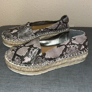 Sz 7.5 Carlos Santana Snake Platform Edith Espadrille SlipOn Shoes Natural Brown